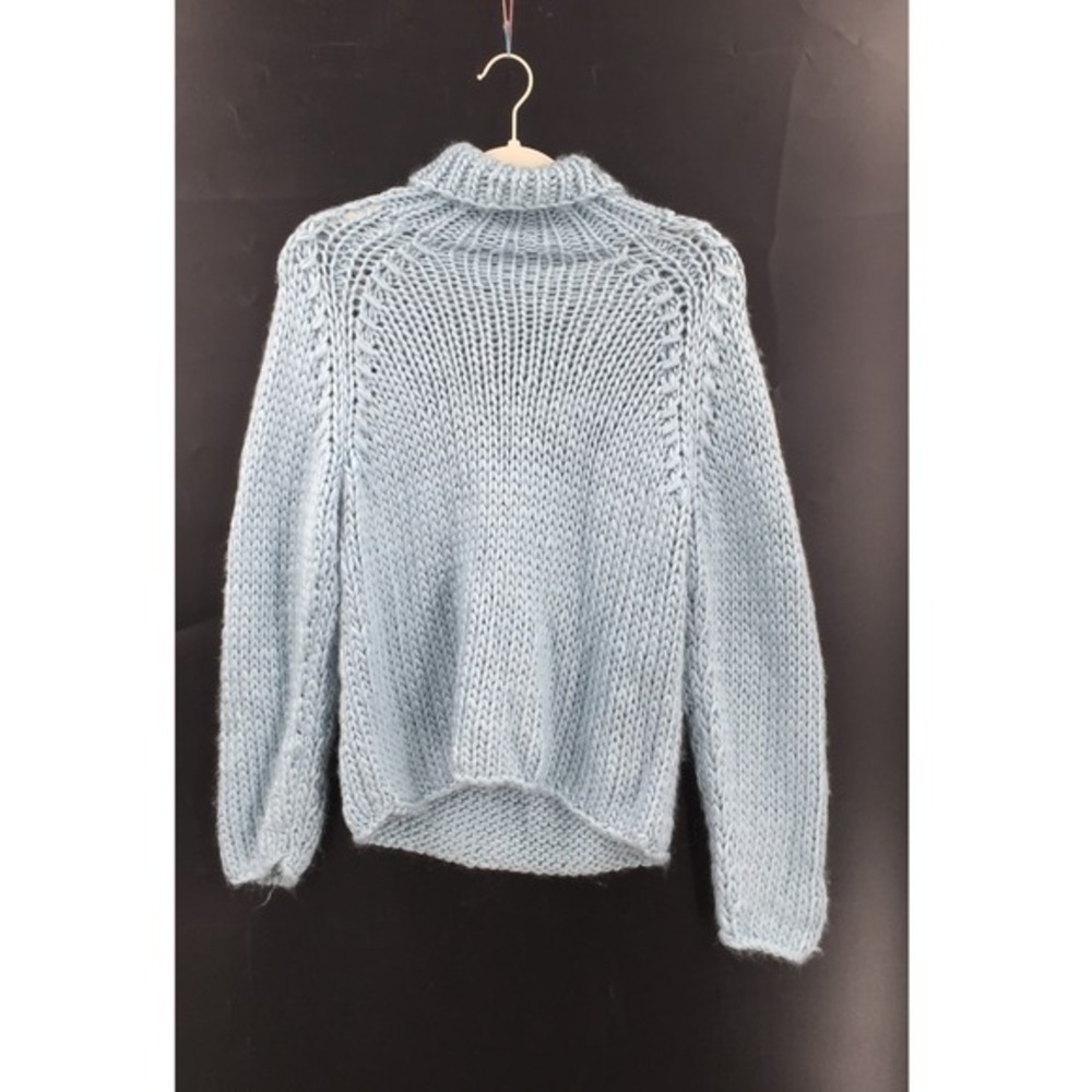 NEW Max Studio handโ knit wool blend Light Blue Chunky Knit mock Neck Sweater XL